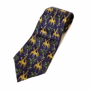 Adam and Eve Italian giraffe print navy silk tie